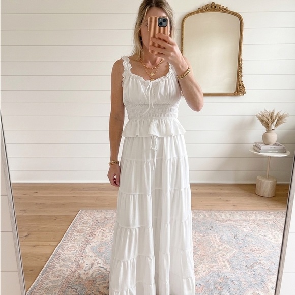 Milk & Honey Dresses & Skirts - White Tiered Maxi Skirt with Top- Ruffled Straps